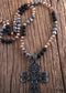 Boho Necklace, RH Precious Lava Stone, Cross and Bird